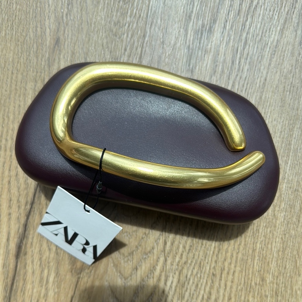 Zara Burgundy Clutch with Gold Handle